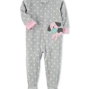 Gray Polka Dot Kids One Piece with Pink Accents dog with donut print